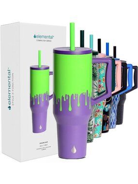 40oz Insulated Tumbler with Handle & Straw - Spill Proof Travel Mug, Poison Drip